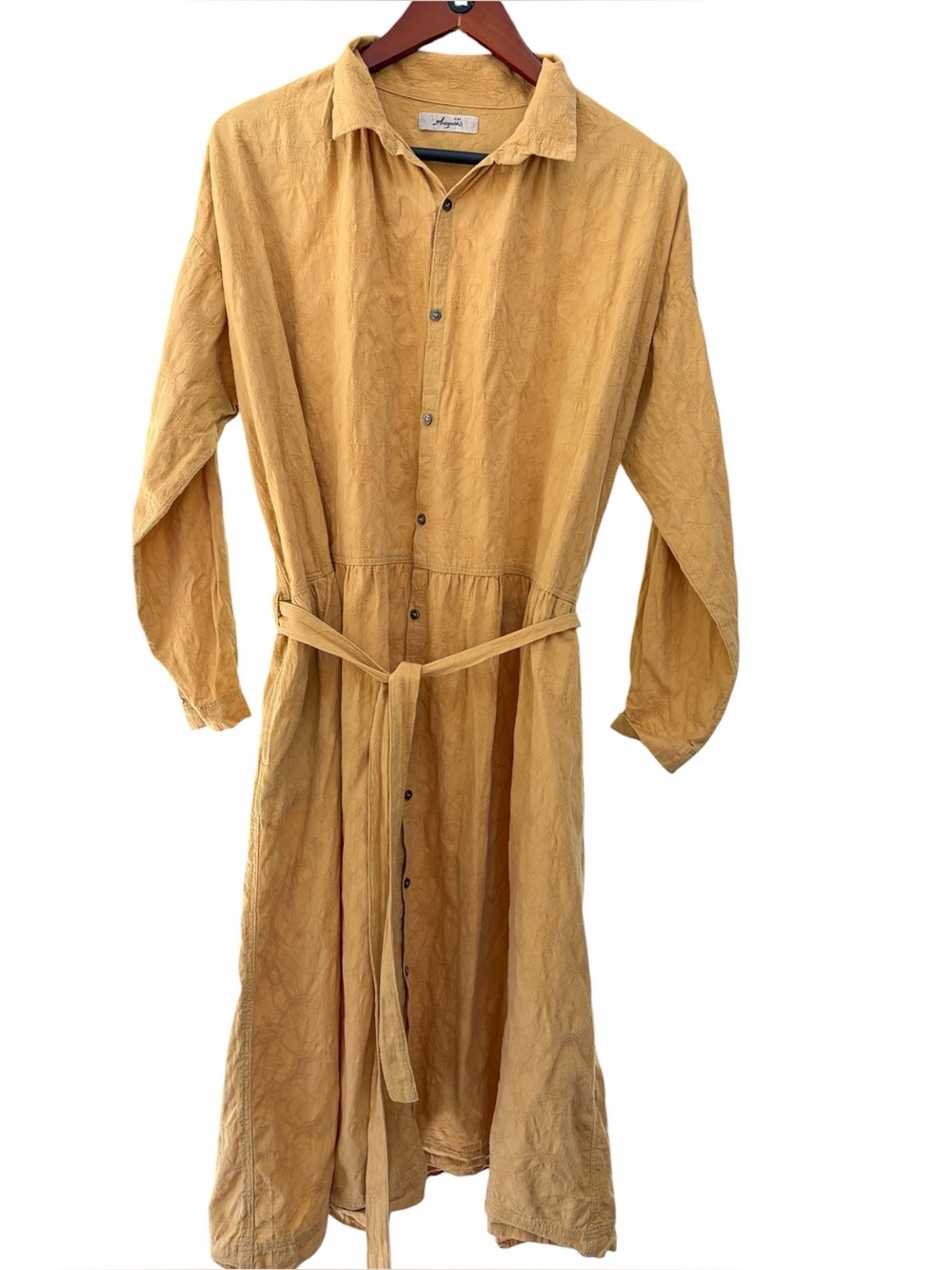 Ichi Antiquités Japan Cotton Textured Shirt Dress Robe Coat Mustard One Size